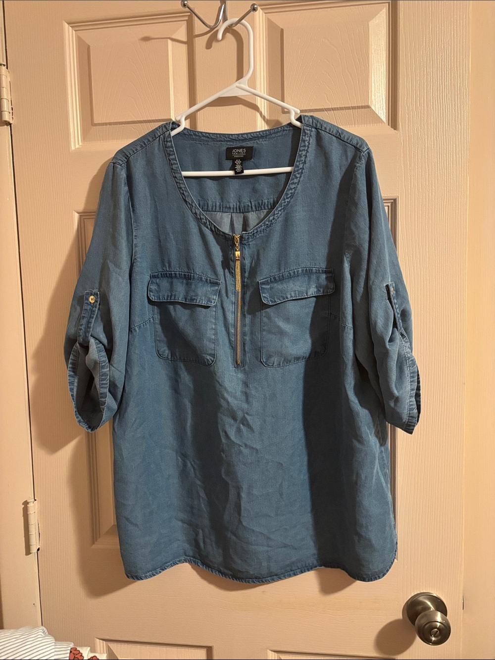 Jones New York Denim-Style Blue Half-Zip Tunic